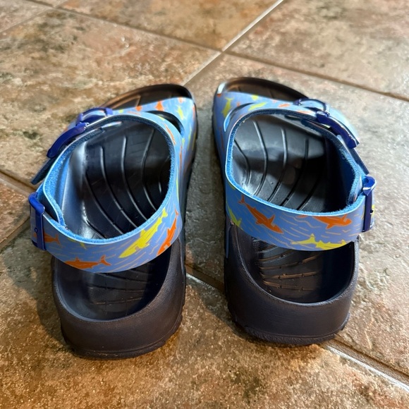 Birkis Blue Sandals with Orange and Yellow Accents size 40 - Picture 4 of 8